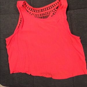 Coral crop top with decorative back