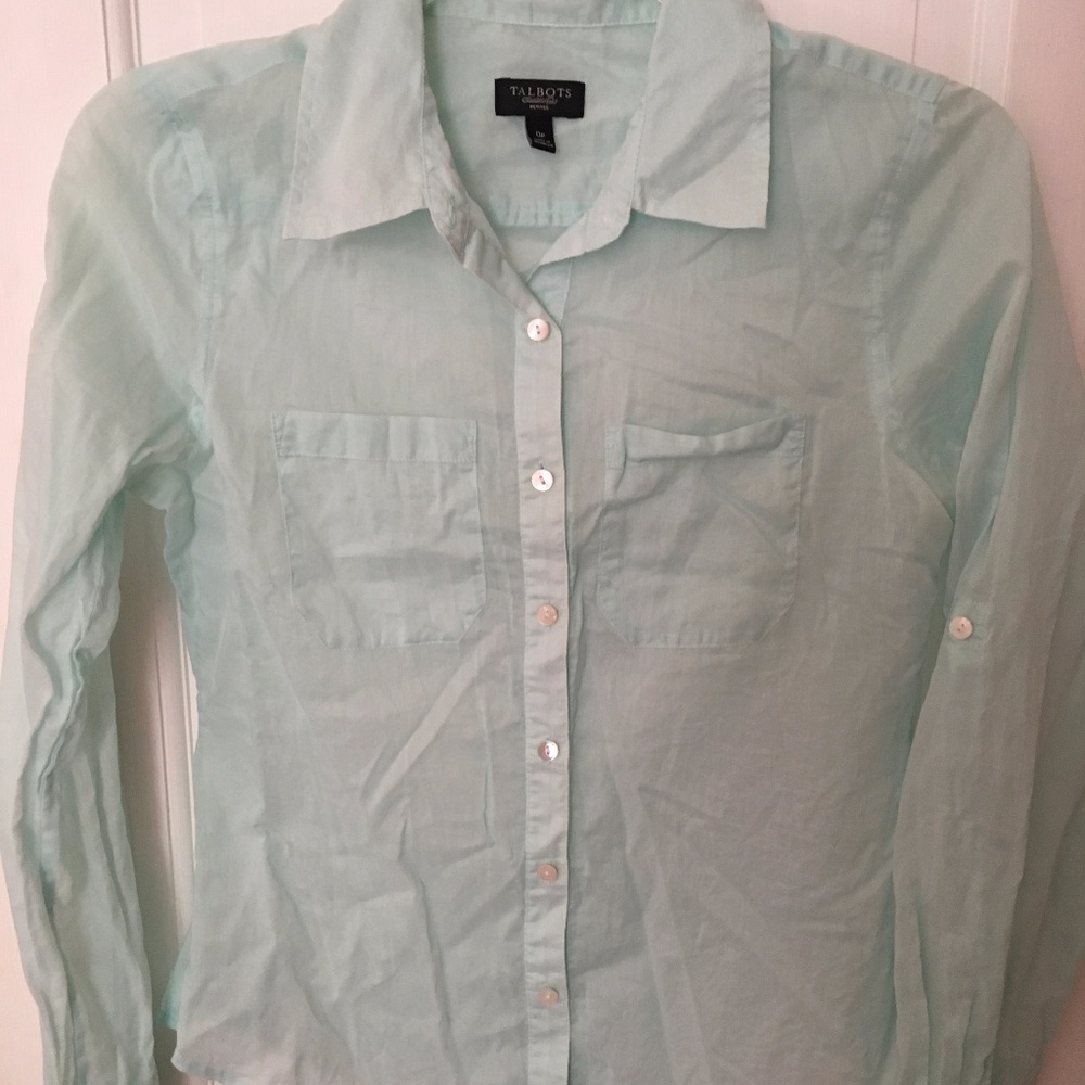Talbots Mint Green Button-Down Blouse - image 1