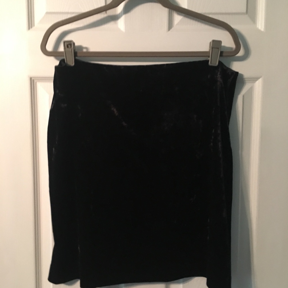 Loft Black Crushed Velour Stretchy Skirt, XL