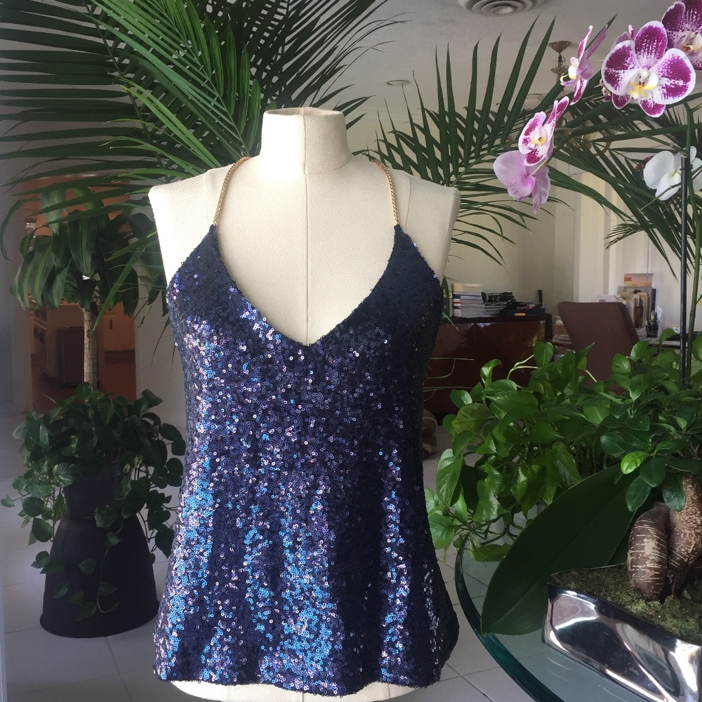 Rue 21 Sexy sequin navy blue top