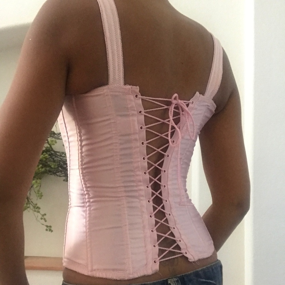 SOLD 50s VTG Pink Bustier Corset Bra - Picture 1 of 8