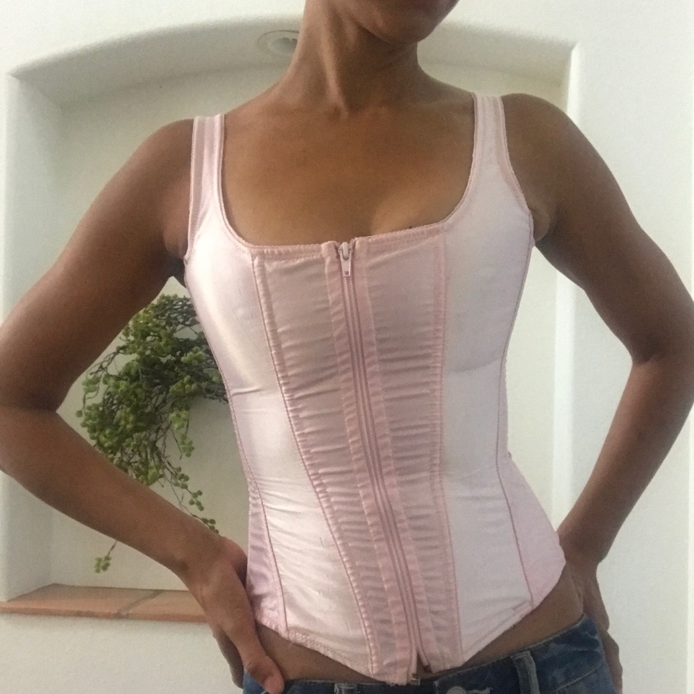 SOLD 50s VTG Pink Bustier Corset Bra - Picture 2 of 8