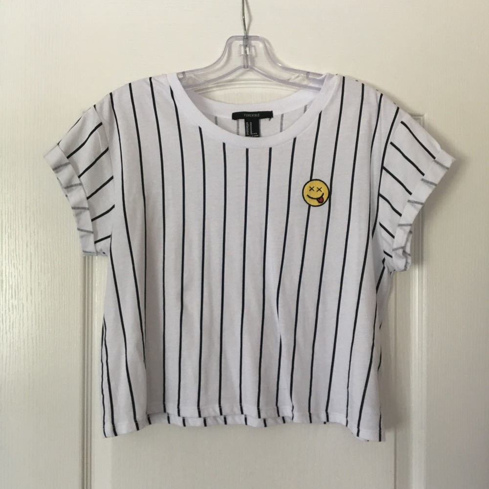 Forever 21 Striped Crop Tee with Embroidered Patch