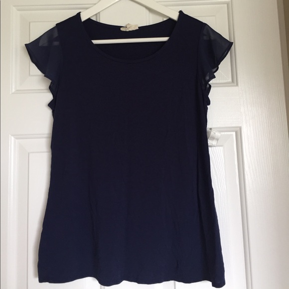 Blue Shirt with Flirty Cap Sleeves - Picture 2 of 4