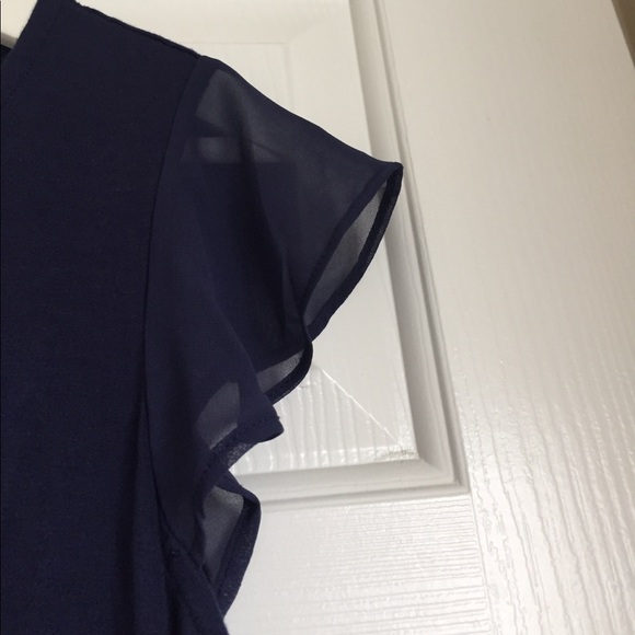 Blue Shirt with Flirty Cap Sleeves - Picture 3 of 4