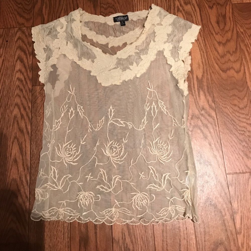 TOPSHOP rare sheer lace detail design top US 4 - Picture 3 of 6