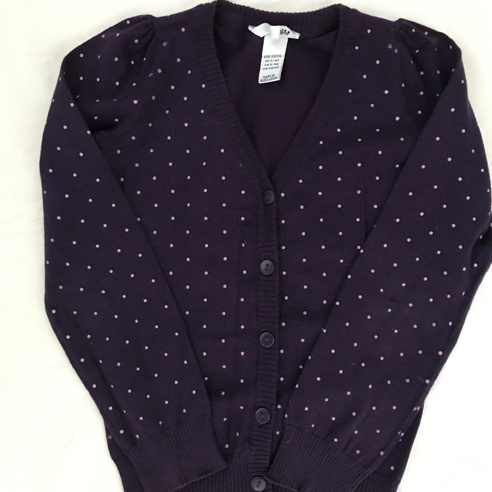 H&M purple polka dot cardigan sweater XS 4 5 6