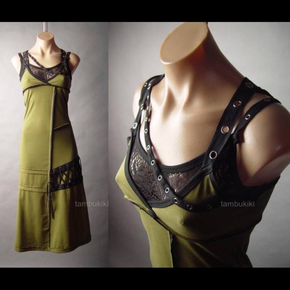 SOLD - Olive Steampunk Maxi Dress