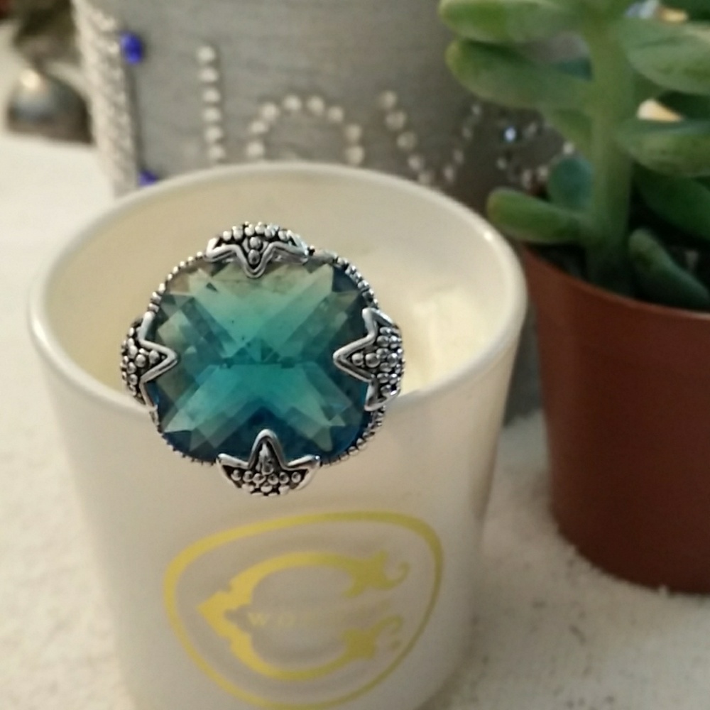 Sterling silver (925) blue Statement ring size6