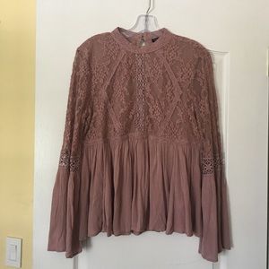 BRAND NEW AEO Blush Bell Sleeve Embroidered Top