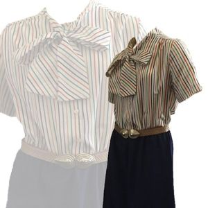 70s Tie Front Shirt Dress, L