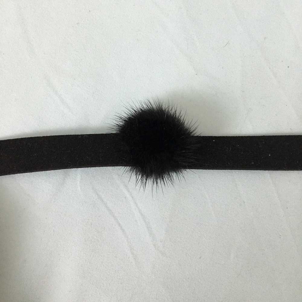 velvet suede black choker with fur ball