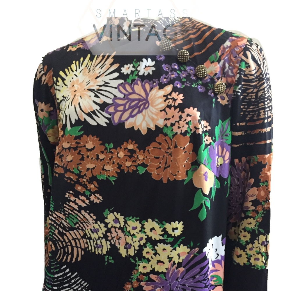 Beautiful 60s Asian Inspired Maxi Dress, L