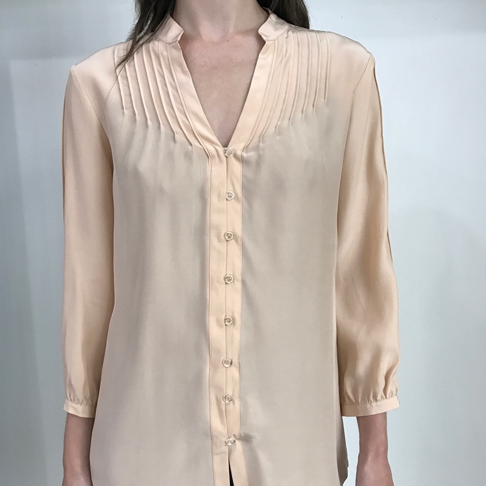 Stacy Chang from Anthropologie peach silk blouse