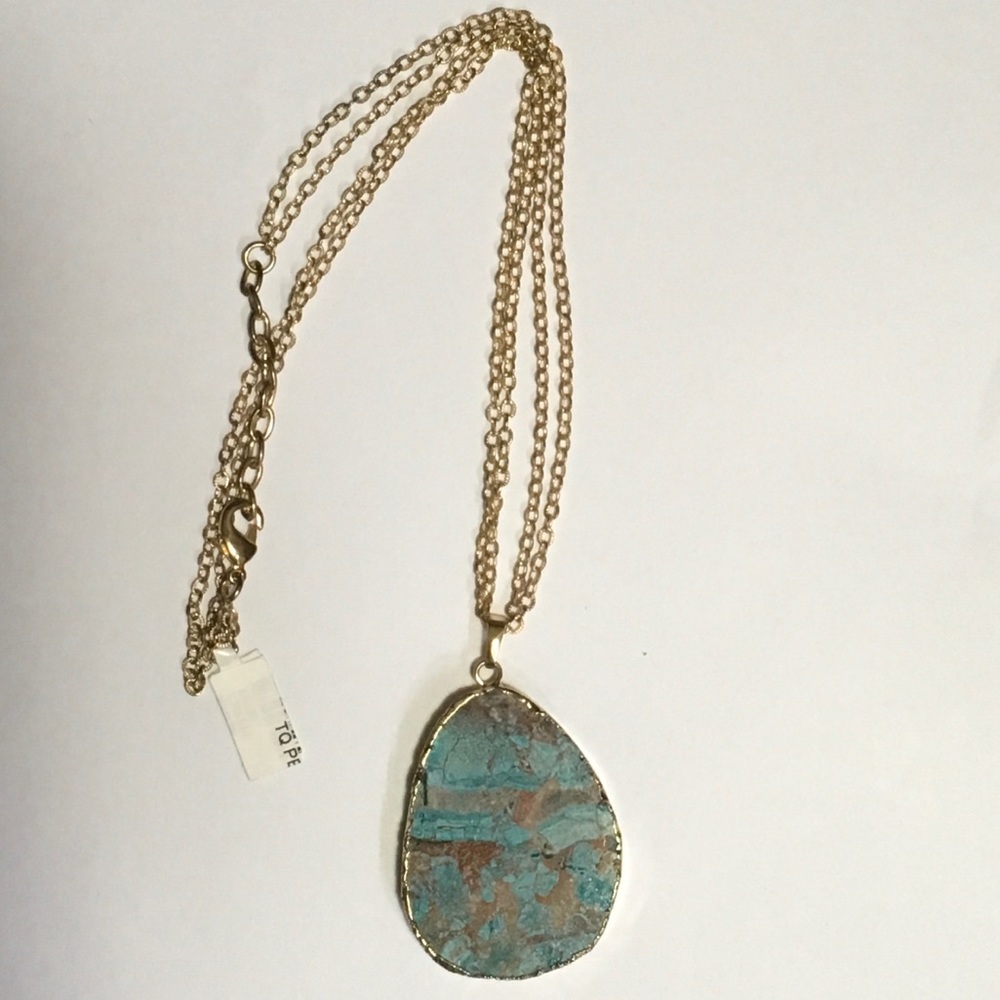 Lg. Turquoise Double Gold Chain Necklace NWT - Picture 1 of 4