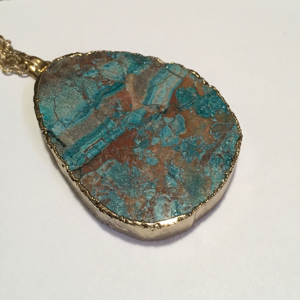 Lg. Turquoise Double Gold Chain Necklace NWT - Picture 4 of 4