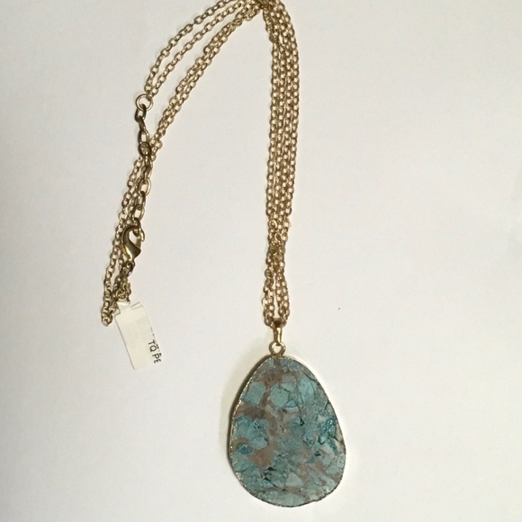 Lg. Turquoise Double Gold Chain Necklace NWT - Picture 2 of 4