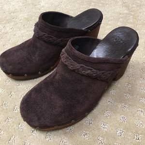 Ugg dark brown suede heeled mules