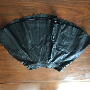 Leather skirt.