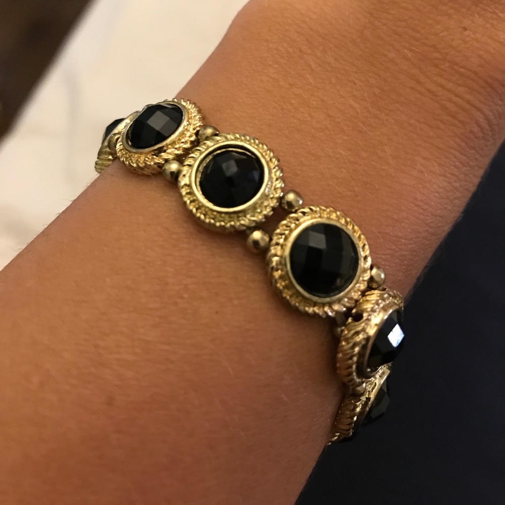 Gold and black jeweled circle bracelet