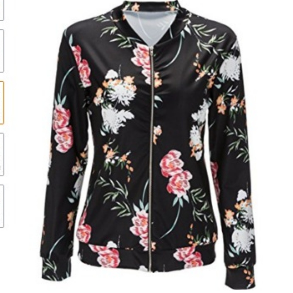 Black Floral Print Jacket - Picture 3 of 5