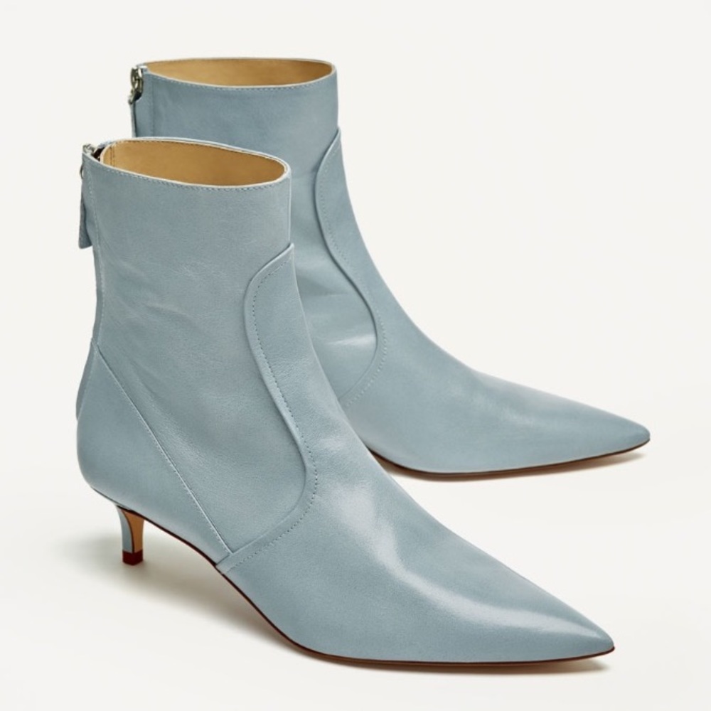Zara Sky Blue Mid-heel Leather Ankle Boots