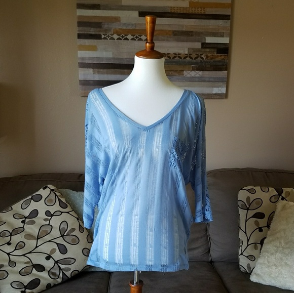 Vanity Tops - ⭐CLOSING MONDAY⭐ Vanity Blue Sheer Distructed Top