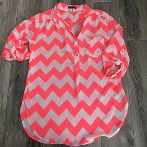 Neon coral chevron print blouse