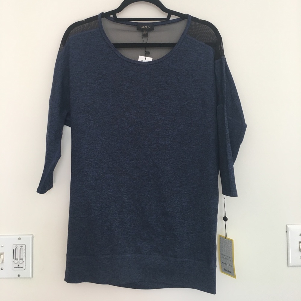 Navy and black mesh workout top