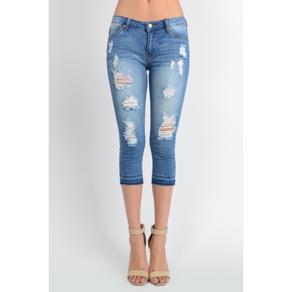 Destroyed Crop 5-Pocket Jeans