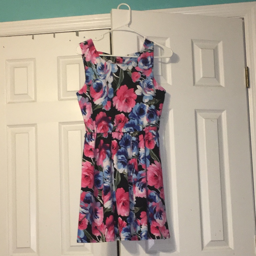 Pink and Blue Floral Dress w/ Cutout