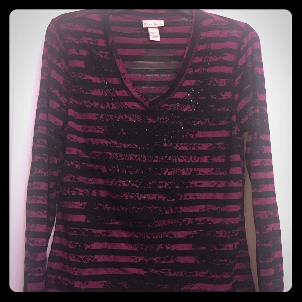 Tru Self Maroon and Black Long Sleeve Top
