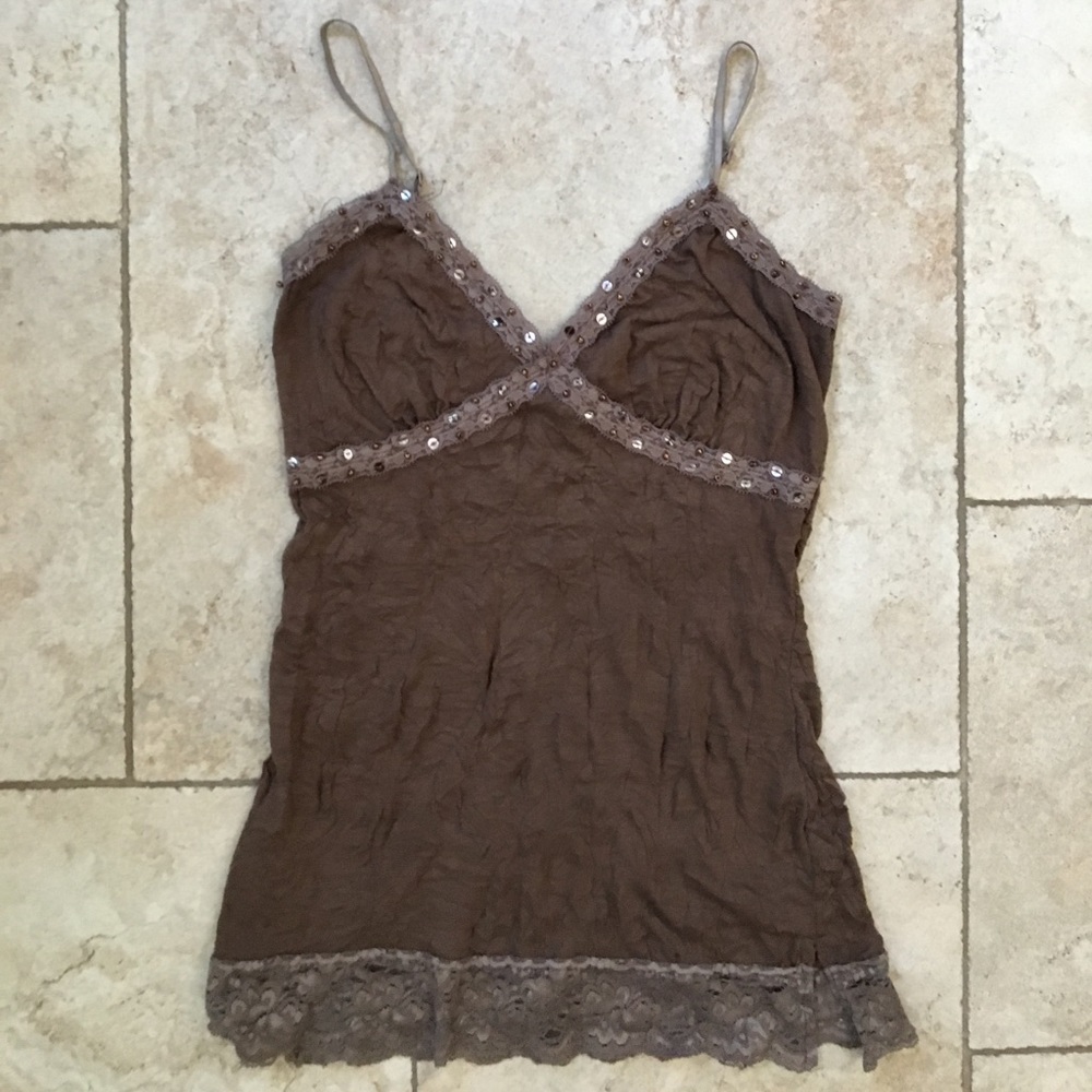Brown Cami with Lace and Sequin Detail Size SMALL