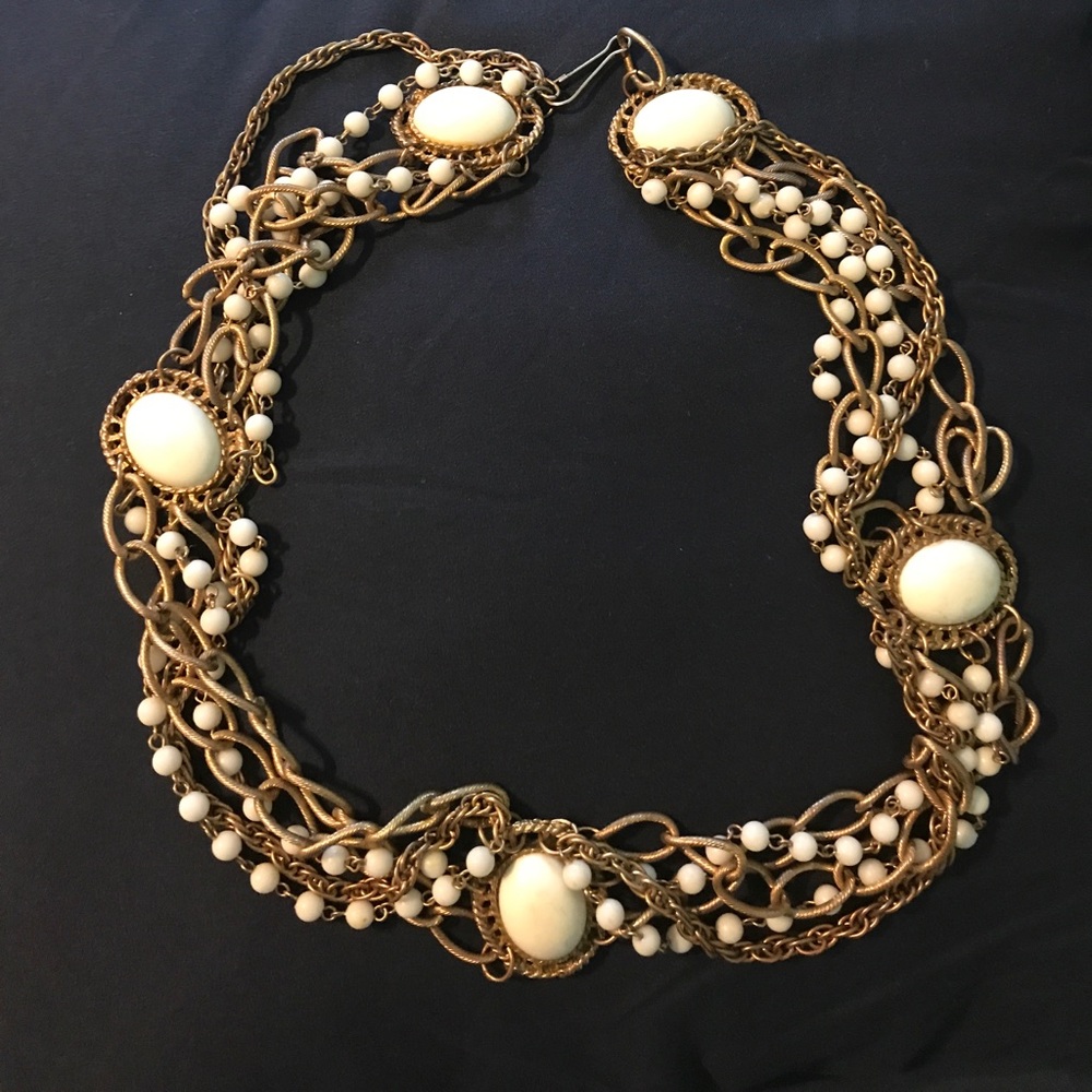 Antique Necklace White and stones and beading