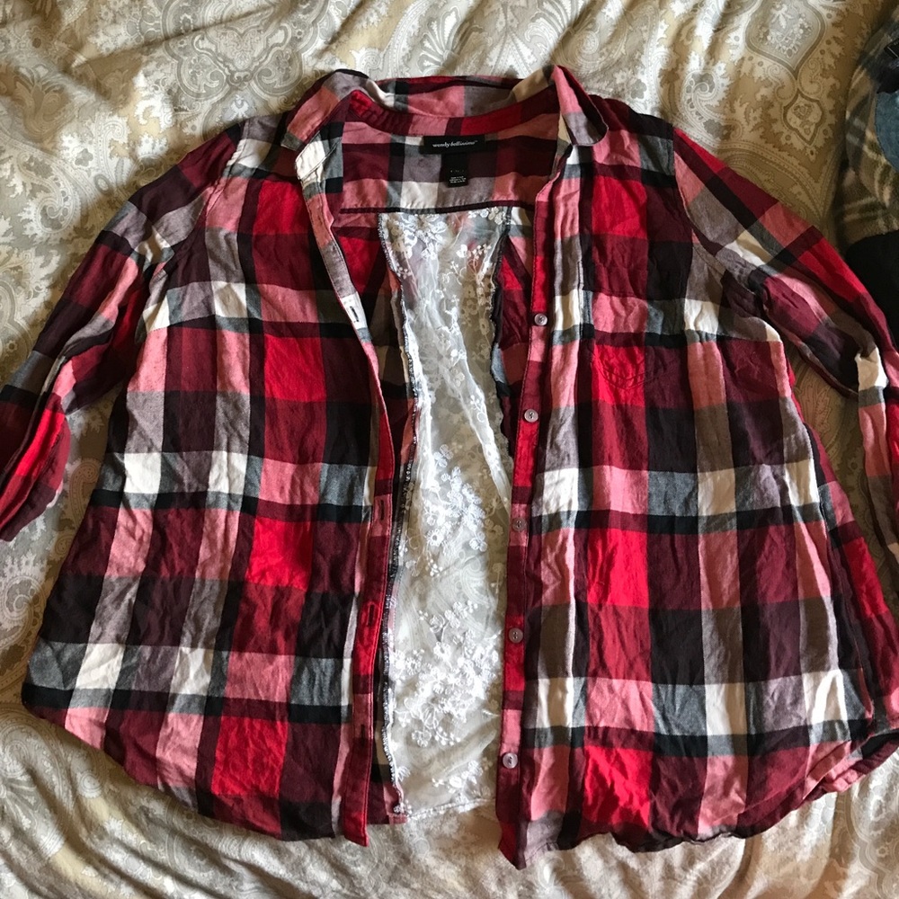 Lace back plaid flannel