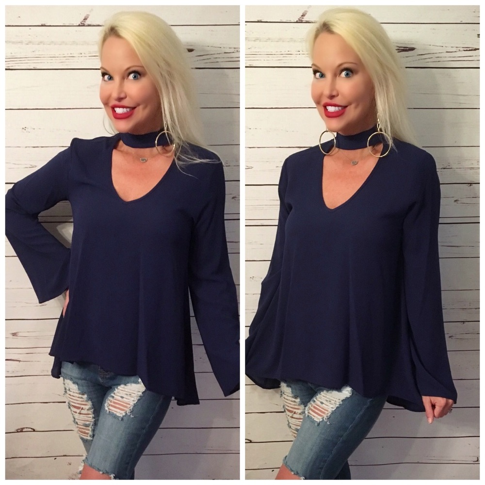 🎉 HP Stunning Royal Blue Bell Sleeve Tunic - Picture 2 of 2