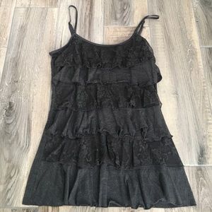 Charcoal ruffle tank with lace ruffles