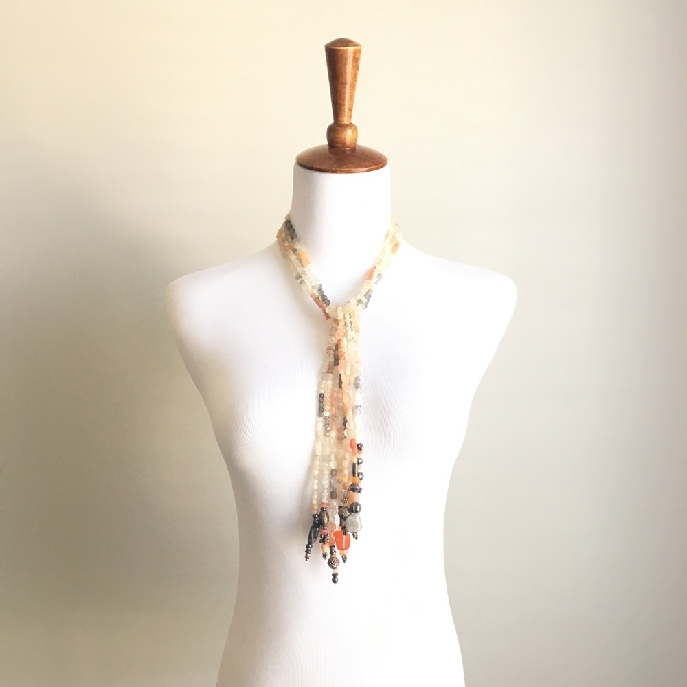 Coral & silver wrap tie necklace