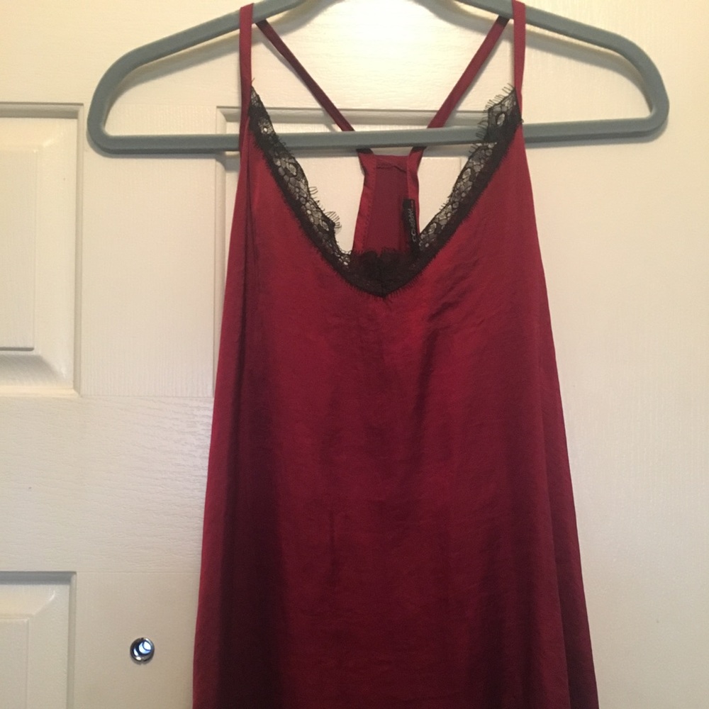 Wine and black lace cami in medium