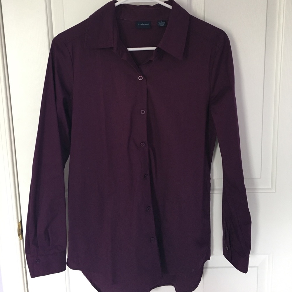 Long sleeved purple button up shirt
