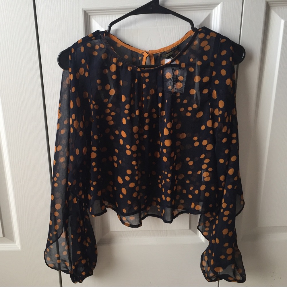 Do & Be navy and orange polka dot crop top Sz Med.