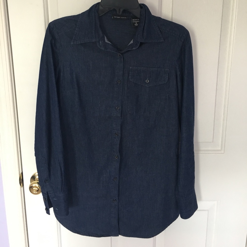 Long denim button up shirt