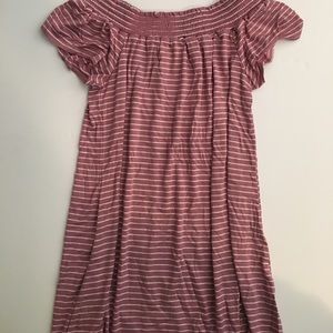 Mauve Striped Off Shoulder Dress