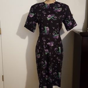 Linen LBD with purple and green flowers