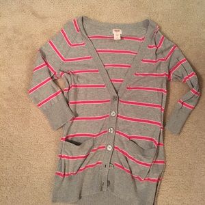 Pink and grey striped cardigan