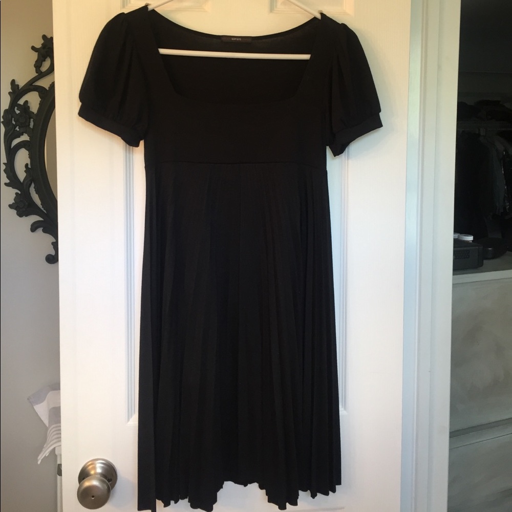 Black pleated cap sleeve dress