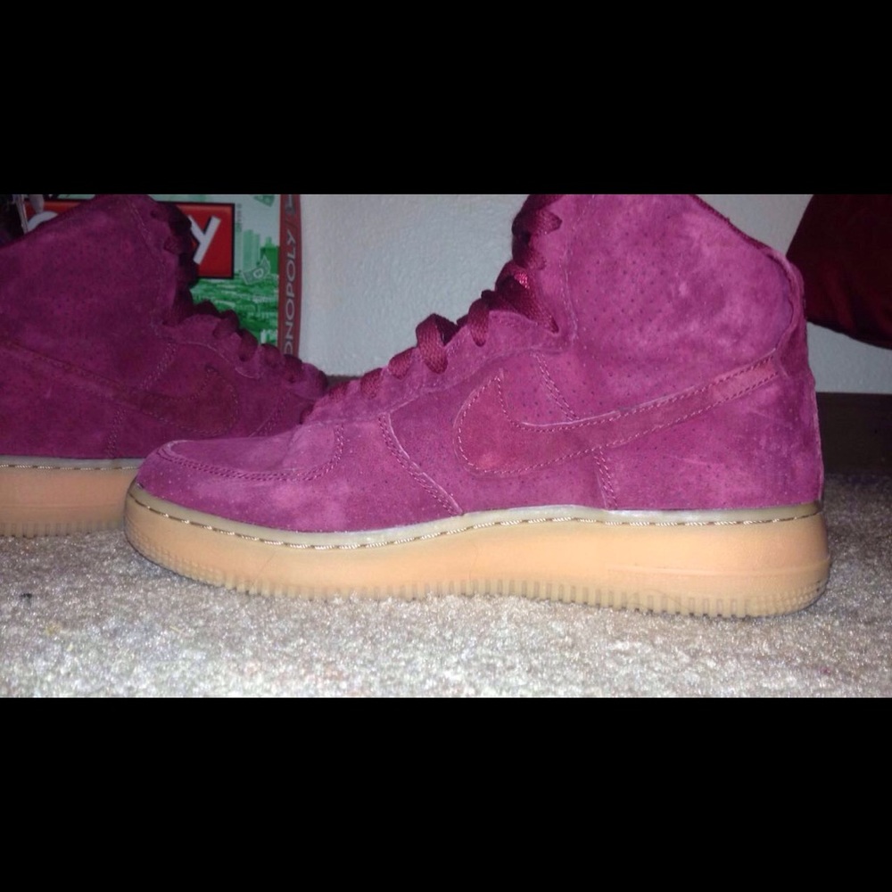 maroon Nike Air Force ones gumdrop bottoms size 8