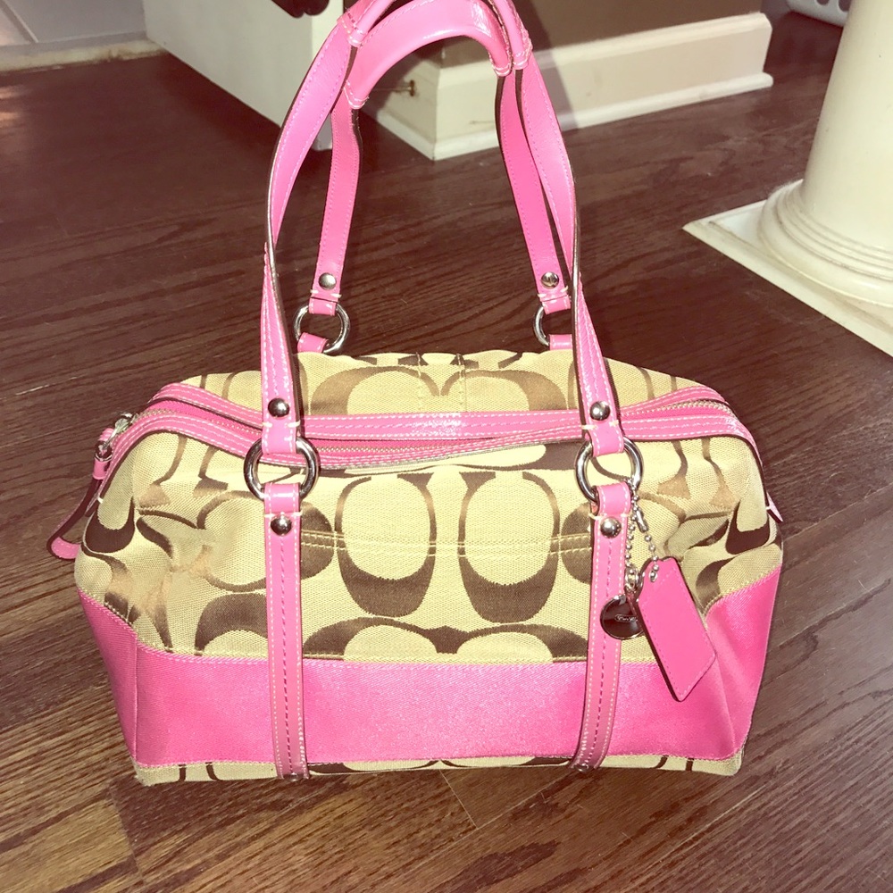 Coach Signature C Satchel with Pink Leather Trim
