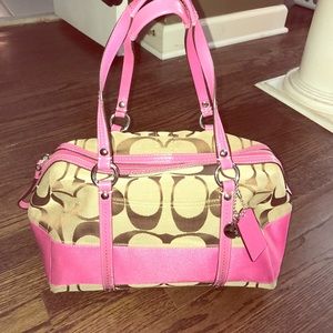 Coach Signature C Satchel with Pink Leather Trim