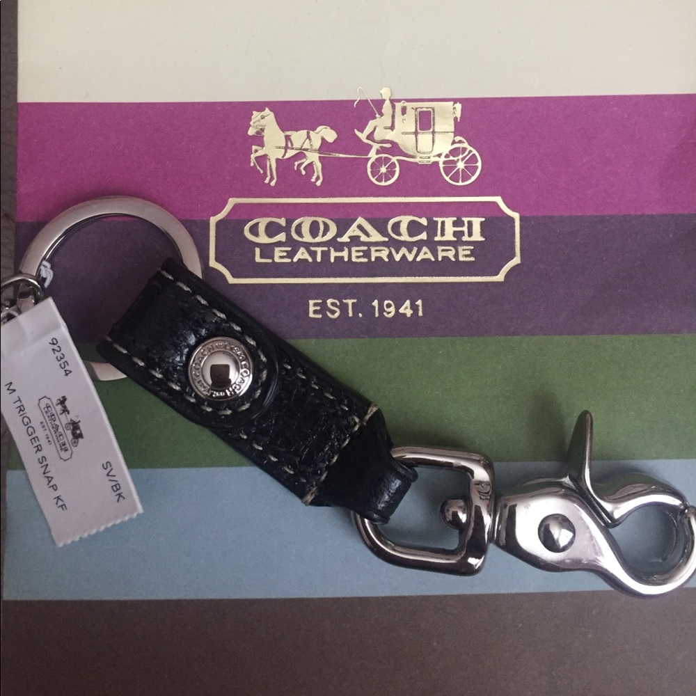 Coach black leather keyring